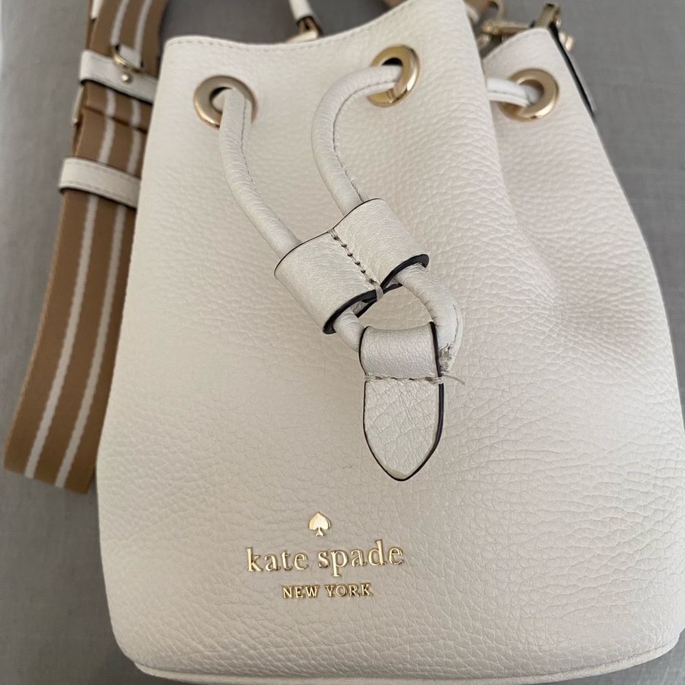 kate spade White Bucket Bag with Tan Strap